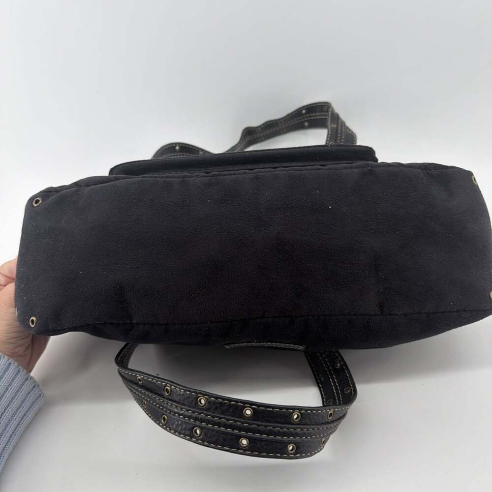 VTG Sag Harbor Faux Suede Black Satchel Shoulder Bag Y2K Style Studded Detail - Picture 4 of 11